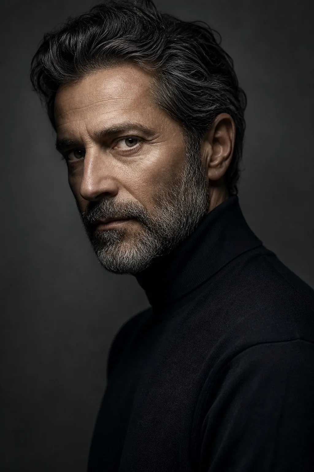 Ritratto in studio di un uomo con barba grigia